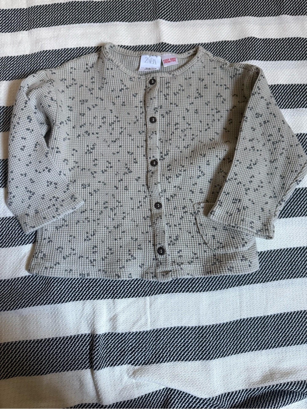 Zara Kids Taupe Speckled Waffle-Knit Button Cardigan